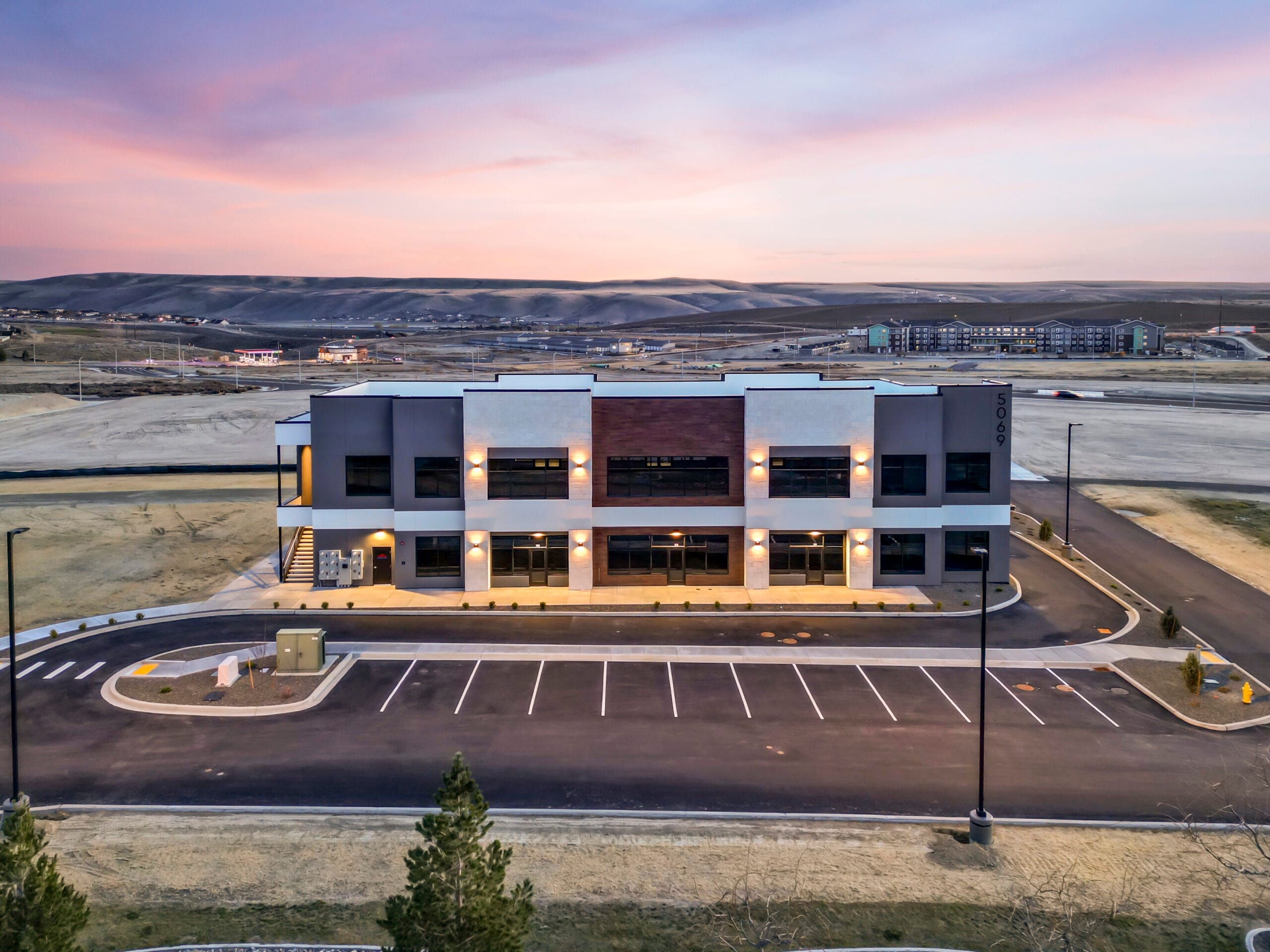 Twilight view of Badger Heights Plaza
